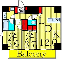 ジオエント町屋 11階2LDKの間取り