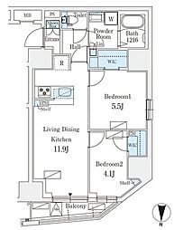 オープンブルーム入谷East 9階2LDKの間取り