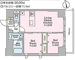 ティモーネグランデ田端ノルド 8階2LDKの間取り