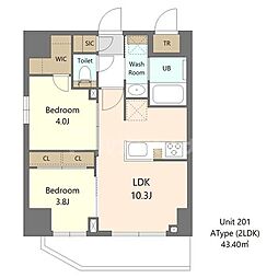 S-RESIDENCE浅草clarity 10階2LDKの間取り