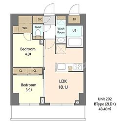 S-RESIDENCE浅草clarity 11階2LDKの間取り