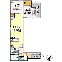 セレスティア扇III 2階2LDKの間取り