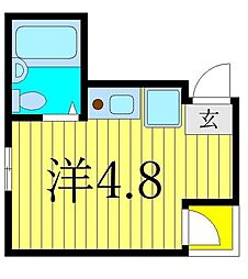 エスポワール町屋弐番館 2階ワンルームの間取り