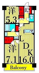 レジディア南千住 5階2LDKの間取り