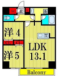 クラリティア西日暮里 13階2LDKの間取り