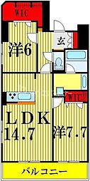 ロイヤルパークスリバーサイド 9階2LDKの間取り