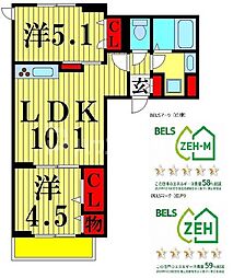 グラナーデ興野 1階2LDKの間取り