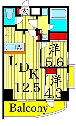 ハーモニーレジデンスグローバルキャピタル 12階2LDKの間取り