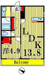 エーフラット入谷 2階1LDKの間取り