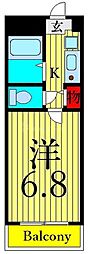 コンフォート松が谷 2階1Kの間取り