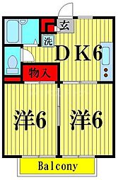 ヴィラージュ綾瀬 1階2DKの間取り