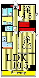 プライムアーバン町屋サウスコート 6階2LDKの間取り