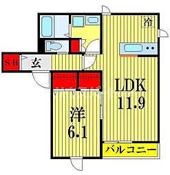 ル・リアン 2階1LDKの間取り