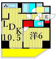 レジディア町屋 2階1LDKの間取り