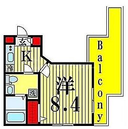 アーバハイツ扇大橋 2階1Kの間取り