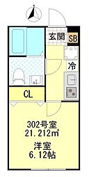 CFジオーレ町屋 3階1Kの間取り