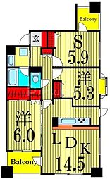 レクセルマンション上野松が谷 4階2SLDKの間取り
