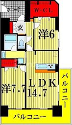 ロイヤルパークスリバーサイド 8階2LDKの間取り