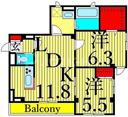 Villa Del Sol V 2階2LDKの間取り