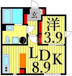 CASA FIORE 日暮里 3階1LDKの間取り