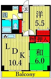 マンション白陽 5階2LDKの間取り