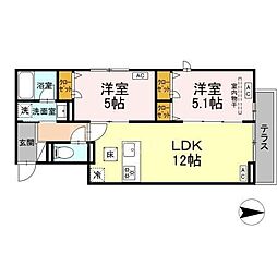 セレスティア西新井II 3階2LDKの間取り