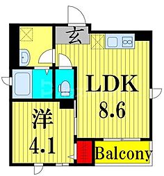 Court Heims 4階1LDKの間取り