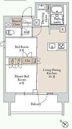 グランカーサ三ノ輪III 5階2LDKの間取り