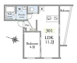 アーベインテラス南千住 1LDKの間取図画像
