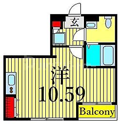ラヴィエント三ノ輪パークサイド ワンルームの間取図画像