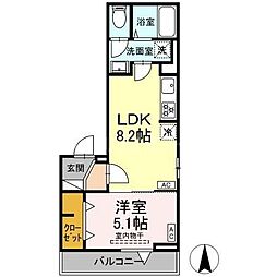 グラナーデ扇I D 1LDKの間取図画像