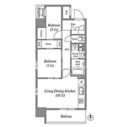 コスモグラシア三ノ輪 2LDKの間取図画像