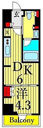 LaSanteUeno 1DKの間取図画像