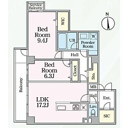 名古屋市営鶴舞線 大須観音駅 徒歩5分の賃貸マンション 13階2LDKの間取り
