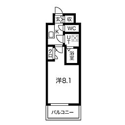 名古屋市営東山線 新栄町駅 徒歩8分の賃貸マンション 2階1Kの間取り