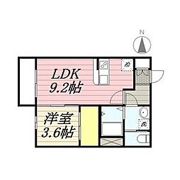 名鉄犬山線 中小田井駅 徒歩1分の賃貸アパート 2階1LDKの間取り