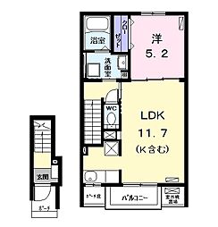 名古屋市営東山線 本陣駅 徒歩6分の賃貸アパート 2階1LDKの間取り