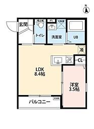 近鉄名古屋線 黄金駅 徒歩10分の賃貸アパート 2階1LDKの間取り