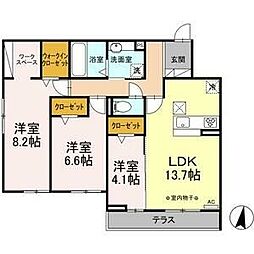 リヴェール的場 3LDKの間取図画像