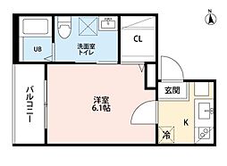 アークソレイユ山王 1Kの間取図画像