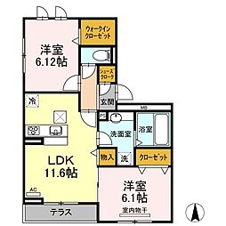 プリエ・ファブール 2LDKの間取図画像