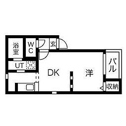 グランコンフォール米野3 1DKの間取図画像