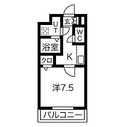 名古屋市営東山線 中村日赤駅 徒歩5分の賃貸マンション 2階1Kの間取り