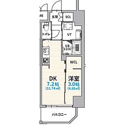 名古屋市営鶴舞線 浄心駅 徒歩5分の賃貸マンション 6階1DKの間取り