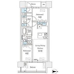 名古屋市営鶴舞線 丸の内駅 徒歩6分の賃貸マンション 4階2LDKの間取り