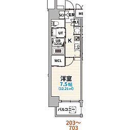 名古屋市営桜通線 丸の内駅 徒歩2分の賃貸マンション 6階1Kの間取り