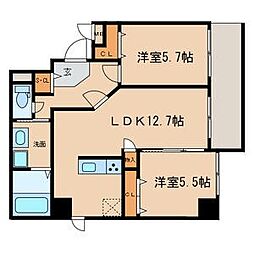 名古屋市営鶴舞線 浅間町駅 徒歩3分の賃貸マンション 8階2LDKの間取り
