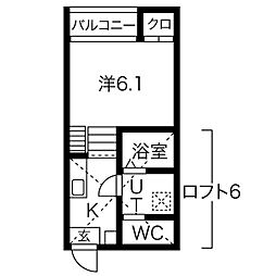 名鉄名古屋本線 栄生駅 徒歩2分の賃貸アパート 2階1SKの間取り