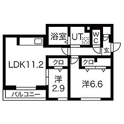 名古屋市営名城線 東別院駅 徒歩5分の賃貸アパート 1階2LDKの間取り