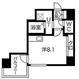 名古屋市営名城線 上前津駅 徒歩7分の賃貸マンション 7階ワンルームの間取り